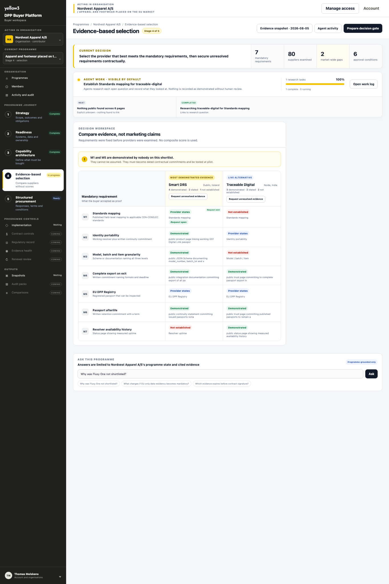 Actual yellow3 Digital Product Passport Buyer Platform Evidence-based selection screen